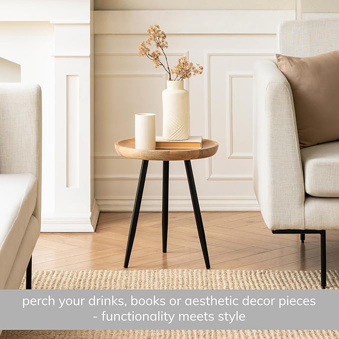 MH London Lydia Round Small End Table & Side Table Solid Wood, Natural top - Image 2