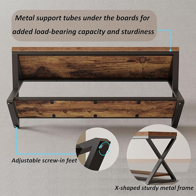 IBF Farmhouse Wood Bench, Industrial Storage Entryway Indoor Bench - Image 4