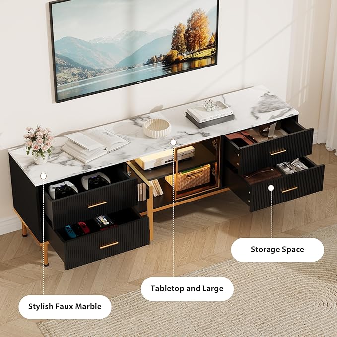 Garvee LED Lighted TV Stand for 55-75" TVs, Modern Entertainment Center - Image 8