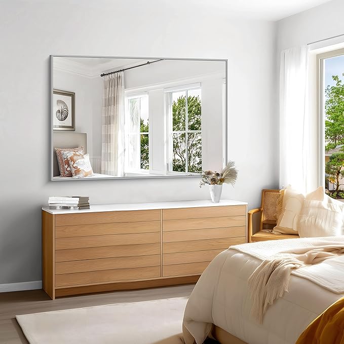 KOCUUY Large Silver Bathroom Mirror, 55x36 inch Rectangular Mirror - Image 3