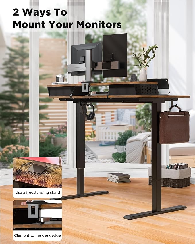 40x24 Inch Standing Desk with Double Drawers, C-Clamp Mount Compatible - Image 6