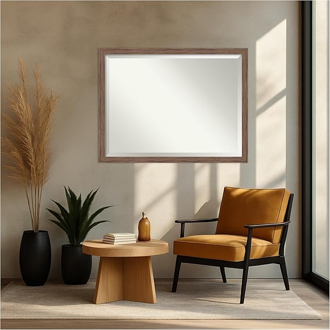 Amanti Art Brown Wall Mirror 33x43 Pia Medium Brown Narrow Rectangle Bathroom - Image 6
