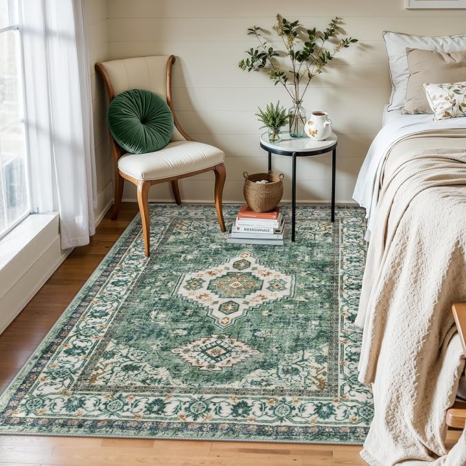 Lahome Oriental Machine Washable Rug, 3x5 Soft Green Rugs - Image 6