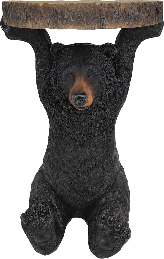 American Black Bear Side Table Pedestal End Table Stool Resin Bear Statue Hand - Image 8
