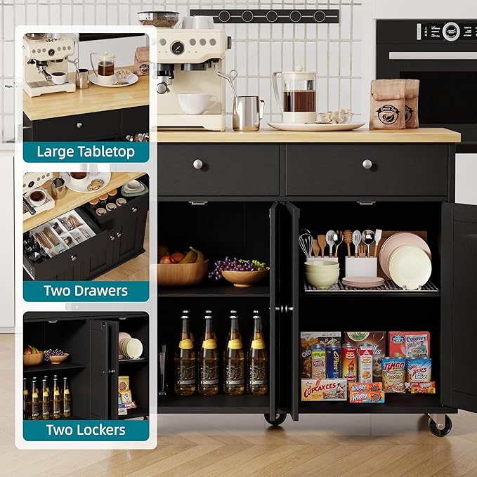 Shintenchi Kitchen Island with Drop Leaf, Rolling Kitchen Cart with Storage on - Image 5