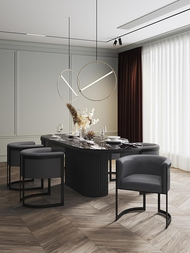 Manhattan Comfort Corso Faux Leather Upholstered Dining Chair, Barrel-Style - Image 2