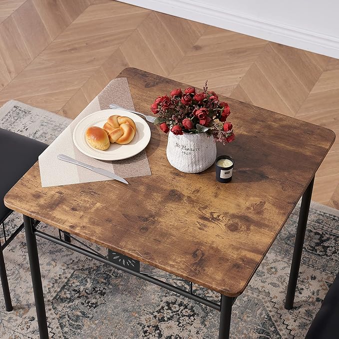 VECELO 3-Piece Dining Room Wooden Kitchen Table and Pu Cushion Chair Sets - Image 2