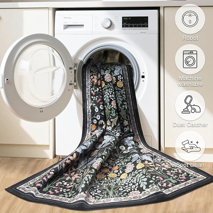 8x10 Area Rugs for Living Room: Floral Washable Rug Vintage Large Soft Boho - Image 5