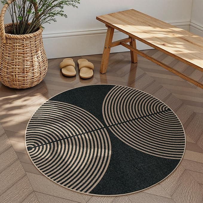 Lahome Modern Rainbow Round Rug 4ft, Circular Indoor Outdoor Kitchen Rug by Lahome