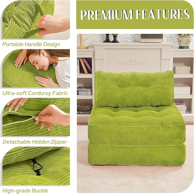 HABUTWAY Folding Sofa Bed, Convertible Sleeper Chair Bed w/Dual-Pillow & Handle - Image 6