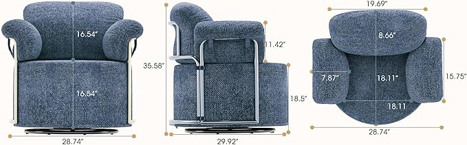 KEIKI Modern Comfy Swivel Accent Reading Chair, 360°Round Upholstered Barrel - Image 2