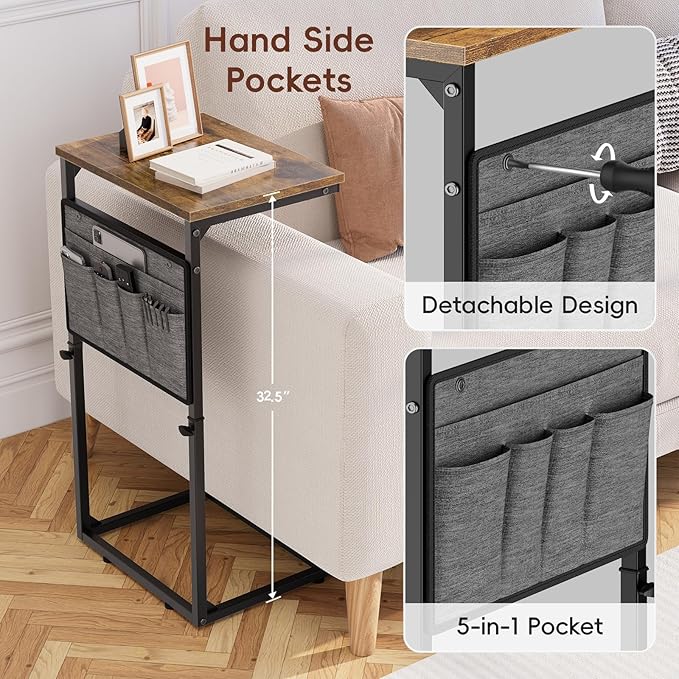 Vagusicc C Shaped End Table, Adjustable Height Small Couch Side Table - Image 9