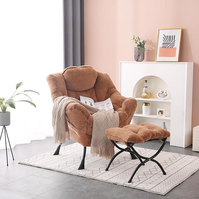 Lazy Chair with Ottoman, Modern Accent Chair Lounge Leisure Sofa Chair with - Image 2