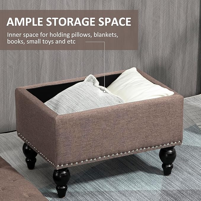 HOMCOM Ottoman with Storage for Living Room, Button-Tufted Fabric Bench for - Image 5