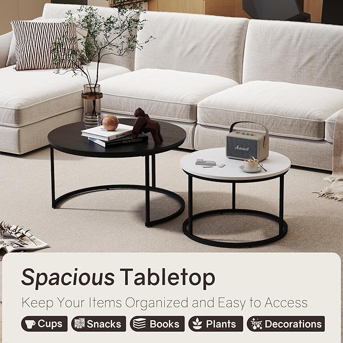 Nesting Tables Set of 2, 31.5" Round Coffee Table, Small Nesting Coffee Table - Image 4