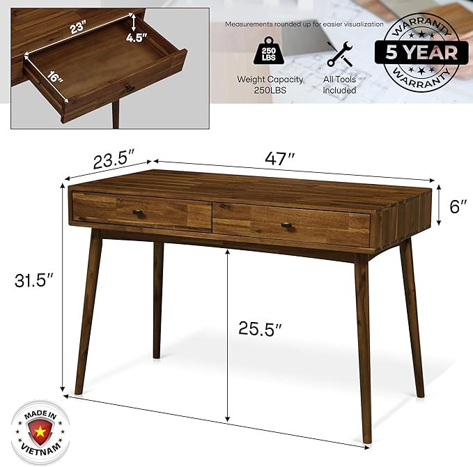 Acacia Lagom 48" Solid Wood Work Desk - Image 2