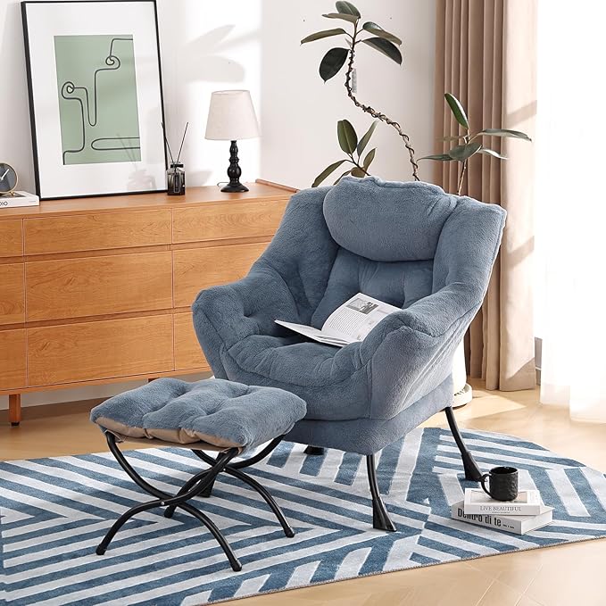 Lazy Chair with Ottoman, Modern Chair with Folding Footrest, Lounge Accent Chair - Image 6