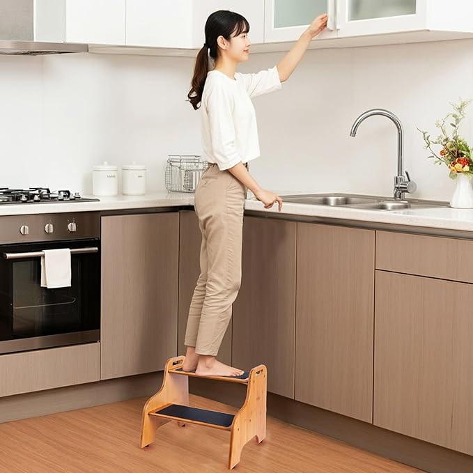 2-Step Wooden Step Stool for Adults & Kids – Non-Slip Bed, and Closet Use – - Image 7