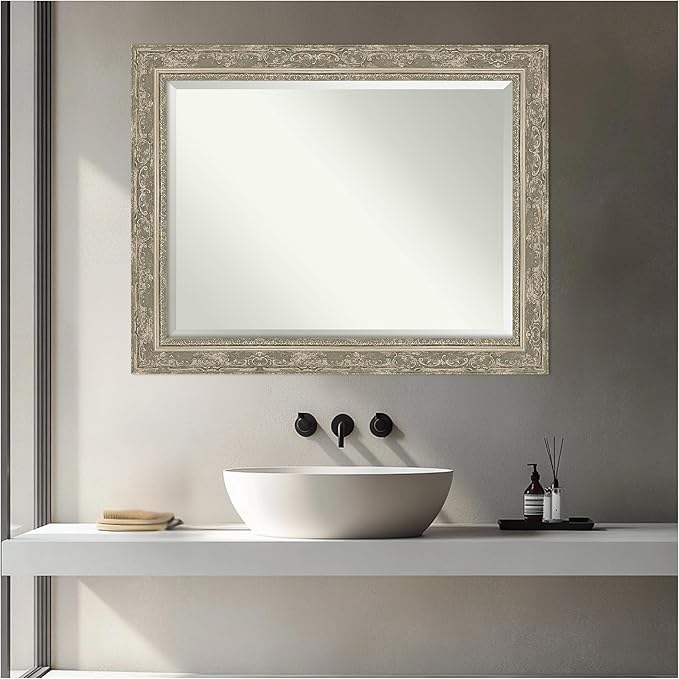Amanti Art Bathroom Mirror for Over Sink, 29x23 Filigree Silver Rectangle - Image 5