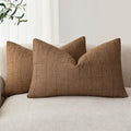 Foindtower Set of 2 Decorative Linen Check Throw Pillow Covers Neutral by Foindtower