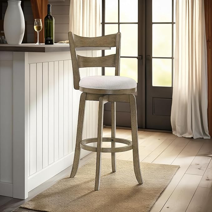 Armen Living Blair 30 in. Putty Brown Bar Height Rubberwood Swivel Barstool - Image 8