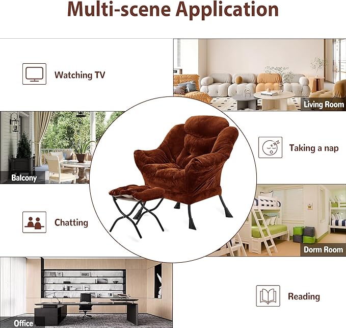 Lazy Chair with Folding Ottoman, Accent Chair Plush Upholstered with Metal - Image 8
