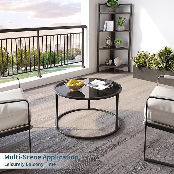 SAYGOER Black Glass Coffee Table Small Round Coffee Tables 27.6In Modern - Image 10