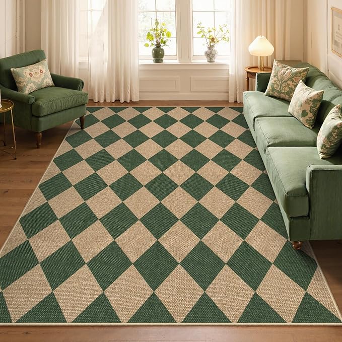 Lahome Checkered Outdoor Rug 5x7, Washable Rug - Image 3