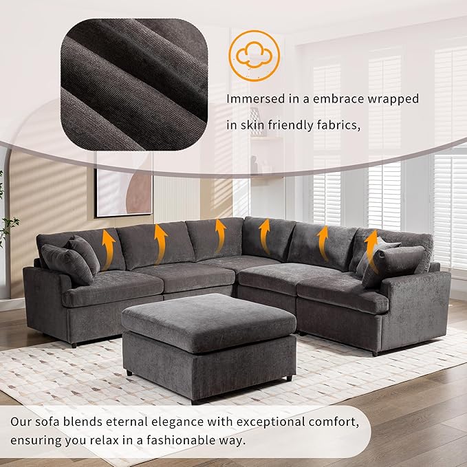 100 Inch U-Shaped Modular Convertible Sectional Sofa - Image 4