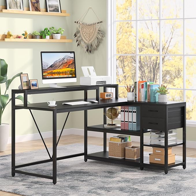 Tribesigns L Shaped Desk with Drawer and Monitor Stand by Tribesigns