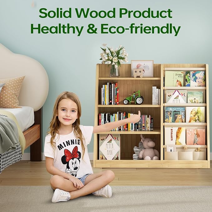 Kids Bookshelf and Toy Storage Organizer, 4 Tier Wooden Kids Book Shelf - Image 7