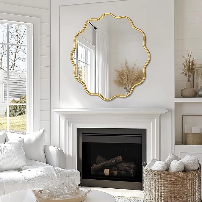 PROHOMEWARE Gold Round Mirror 36 Inch Wavy Bathroom Vanity Mirror Gold Frame - Image 5