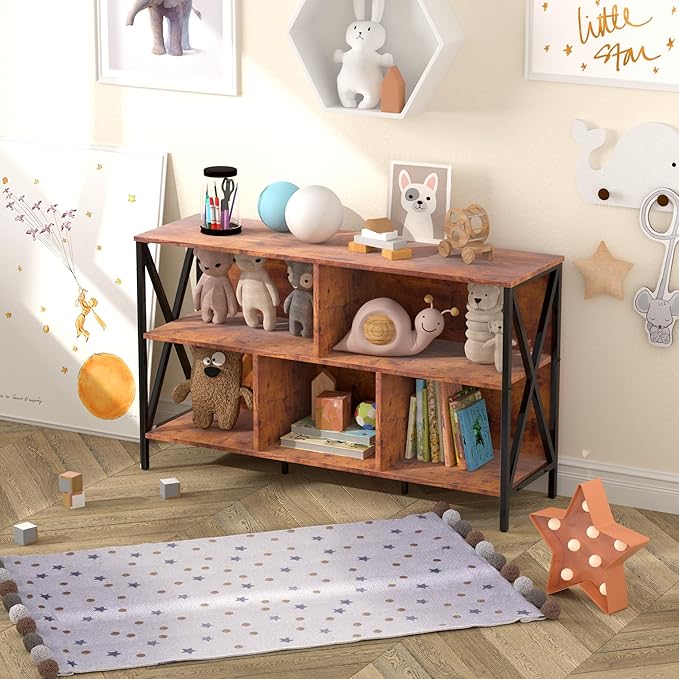 5 Cube Storage Organizer Shelf, Industrial Horizontal Bookshelf, Short Wide - Image 6