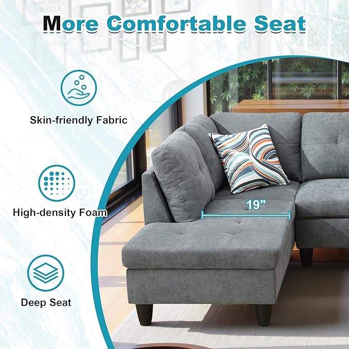97" Oversized Sectional Couch, L Shaped Couch - Image 5