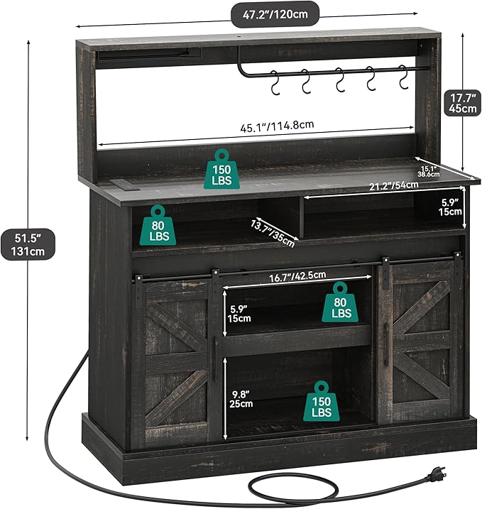 YITAHOME Buffet Cabinets with Upper Rack, Farmhouse Coffee Bar Cabinet with - Image 2