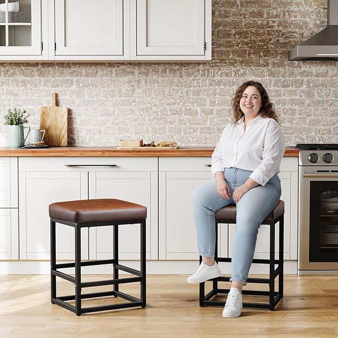 Counter Height Bar Stools Set of 3, Faux Leather Counter Stools - Image 4