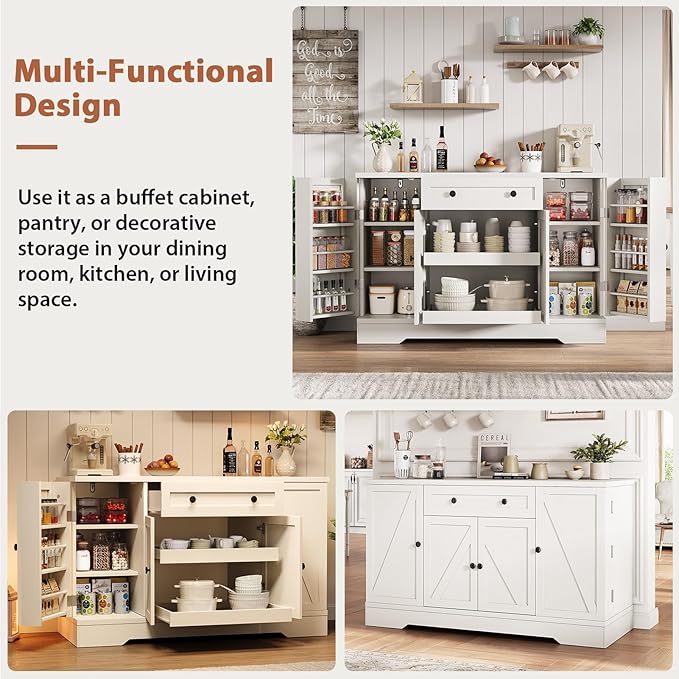 55" Buffet Cabinet with Storage, Kitchen Buffet Sideboard with Pull-Out Shelves - Image 8