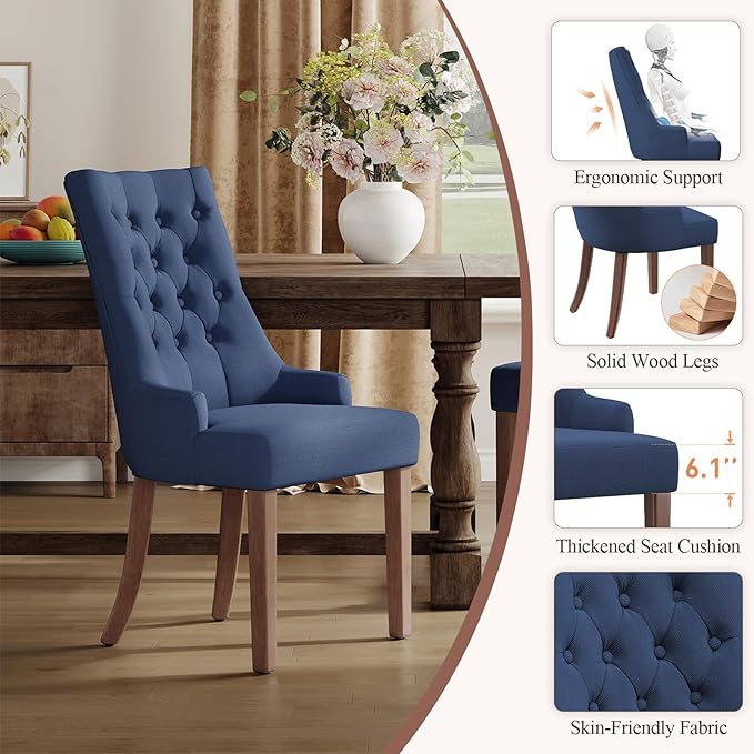 COLAMY Wingback Upholstered Dining Chairs Set of 6, Fabric Dining Room Chairs - Image 4