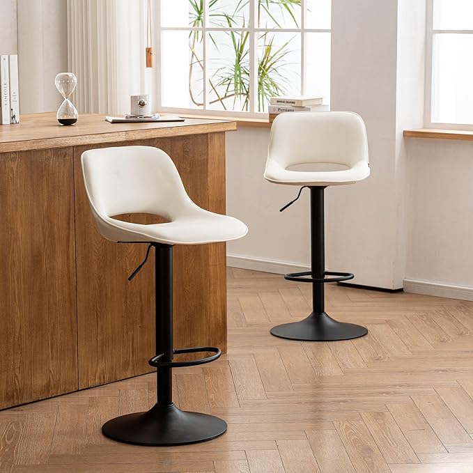 YOUNIKE Bar Stools Set of 2, Adjustable Counter Height Barstools Faux Leather - Image 8