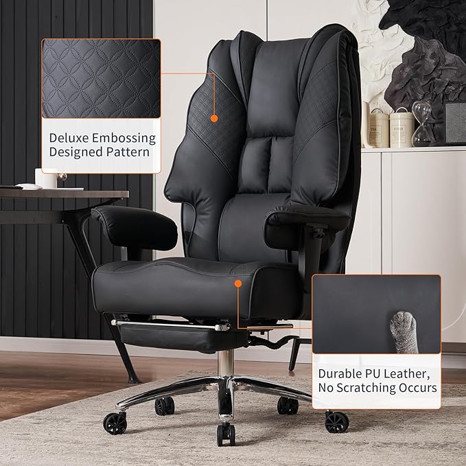 Big and Tall Office Chair 400lbs Wide Seat, Leather High Back Executive Office - Image 7