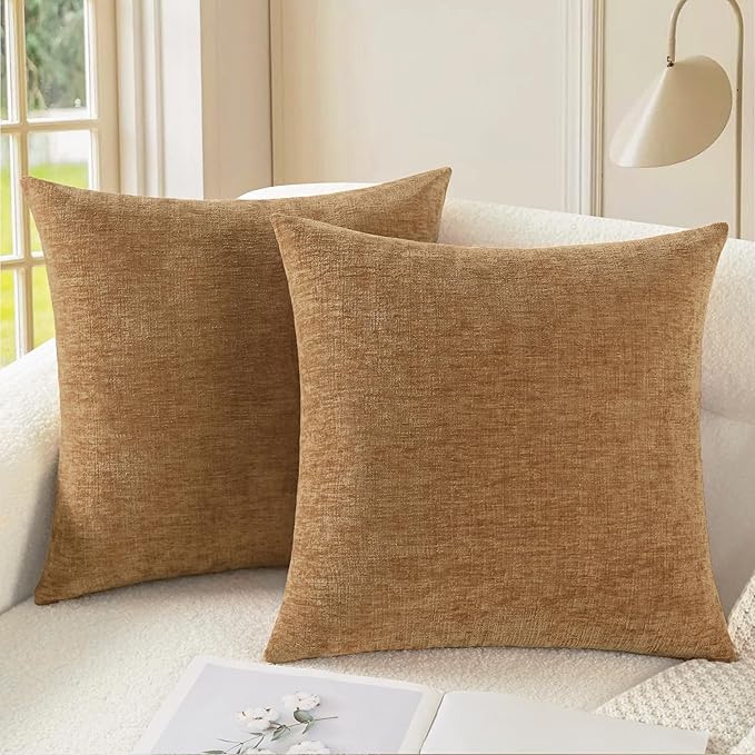 CaliTime Throw Pillow Covers Decorative 18 X 18 Inches Pack of 2 Cozy Chenille by CaliTime