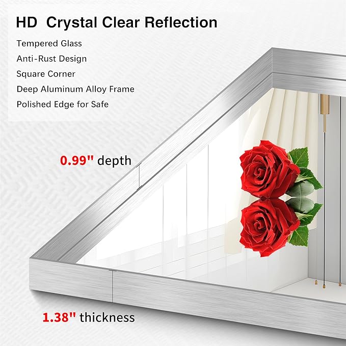 Silver Bathroom Mirror, 30x36 Inch Rectangular Framed Mirror, Large Wall - Image 4