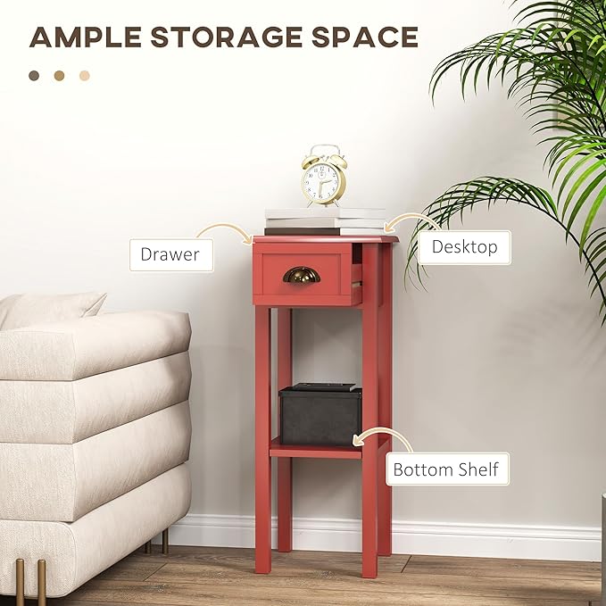 HOMCOM 2-Tier Side Table with Drawer, Narrow End Table with Bottom Shelf - Image 4
