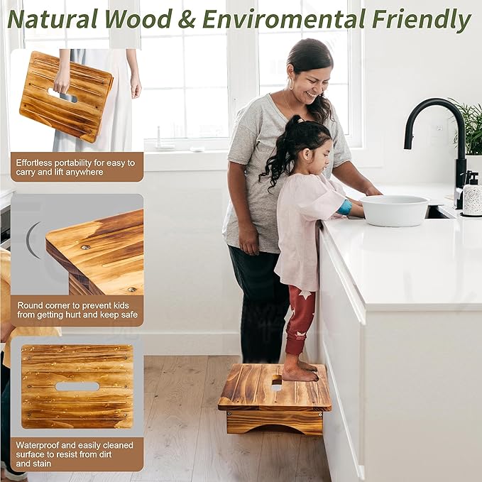 Wooden Step Stool for Adults, 3.5" Portable Wood Step for Kids, Heavy Duty One - Image 5