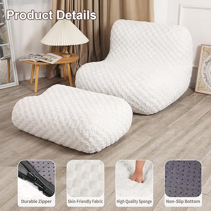 Bean Bag Chair with Footstool, Comfy Reading Sofa Chair - Image 5