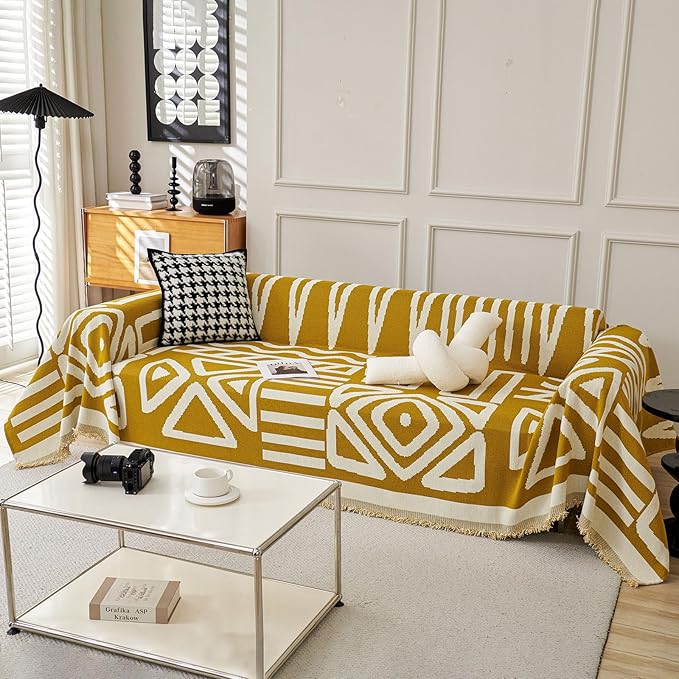 STACYPIK Boho Ginger Yellow Couch Cover, Reversible Sofa Cover L Shaped - Image 8