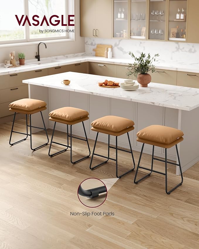 VASAGLE Bar Stools Set of 4, Counter Height Bar Stools, Leather Counter Stools - Image 3