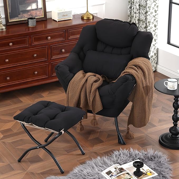 Lazy Chair with Ottoman, Modern Accent Chair with Lumbar Pillow, Comfy Chairs - Image 2