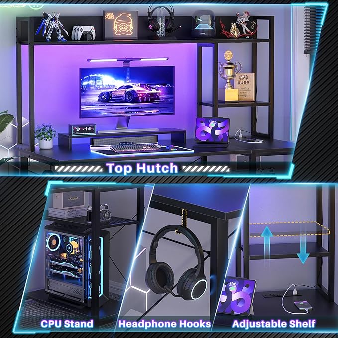Cyclysio Gaming Desk with Hutch, Home Office Desk with Reversible 5 Tiers - Image 7