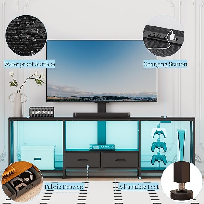63" W TV Stand with Mount for 50, Entertainment Center with Power Outlet and - Image 6